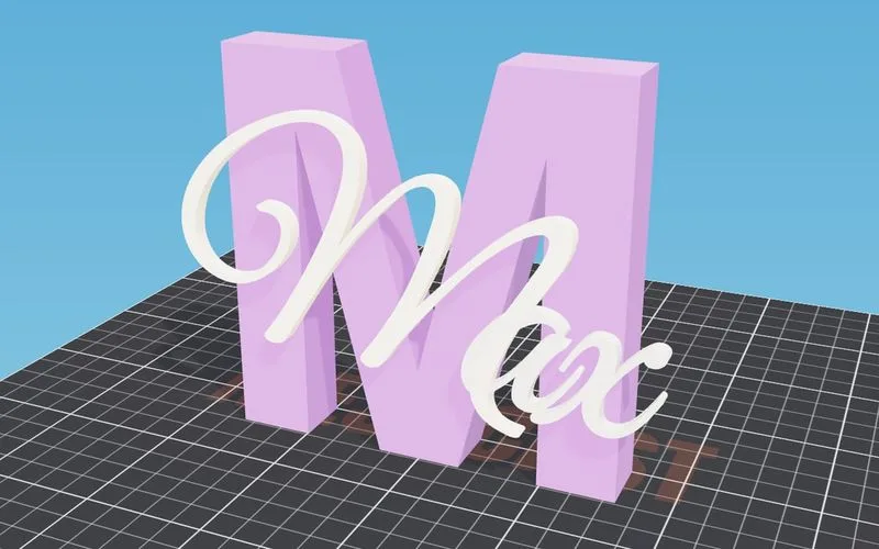 The name sign as generated in the Meshcast 3D preview.