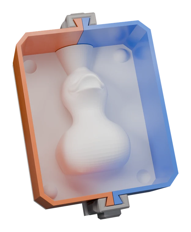 The plaster slip-cast mold as generated in the Meshcast 3D preview.