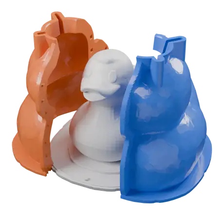 A silicone mold housing kit as generated by Meshcast, ready to print.